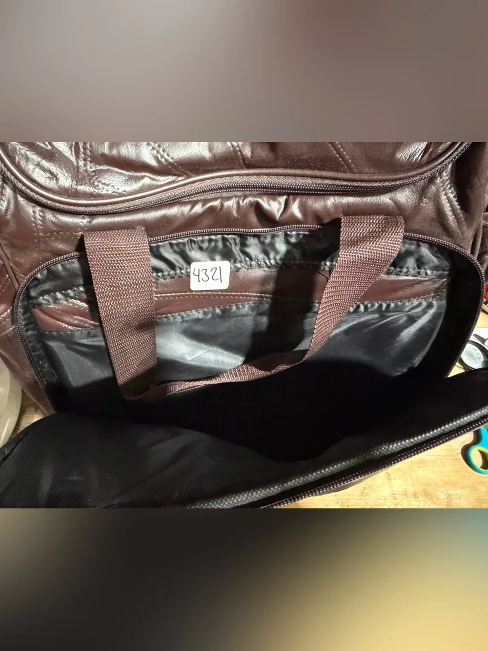 #4321-Men's Dark Brown Travel Backpack Tote with Front Zip Pocket